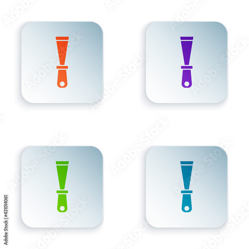 Color Putty knife icon isolated on white background. Spatula repair tool. Spackling or paint instruments. Set colorful icons in square buttons. Vector