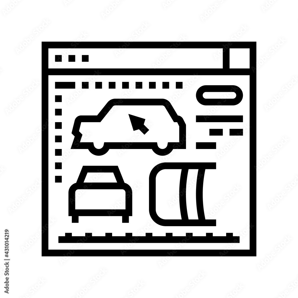 design development and car appearance line icon vector. design development and car appearance sign. isolated contour symbol black illustration design development and car appearance line icon vector. design development and car appearance sign. isolated contour symbol black illustration