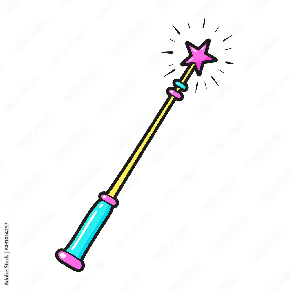 Magic wand with pink star on top cartoon icon. Fairy toy for children. Fabulous rod, stick. Magic wand with pink star on top cartoon icon. Fairy toy for children. Fabulous rod, stick.