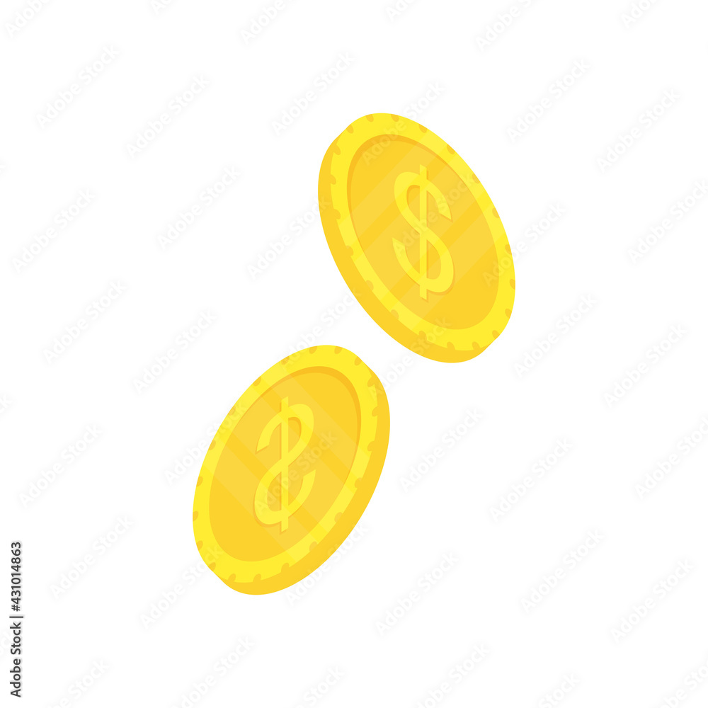 Gold coin. Flat golden isometric icon. Wealth symbol. Vector illustration isolated on white
