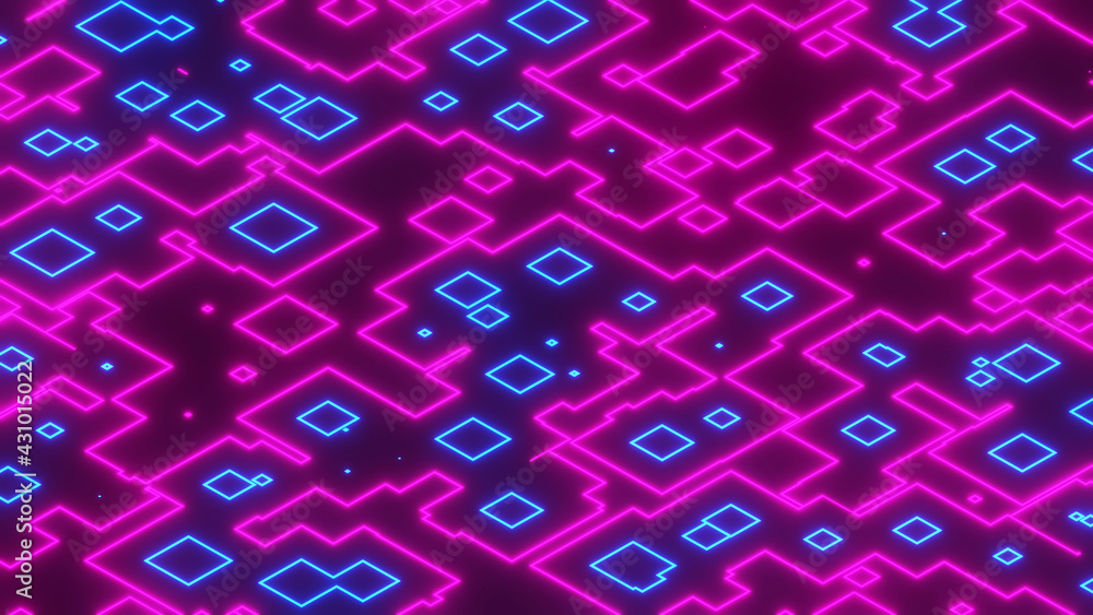 3D illustration graphic of abstract pink and blue color square shape-changing into random shapes seamless loop. 3D illustration graphic of abstract pink and blue color square shape-changing into random shapes seamless loop.