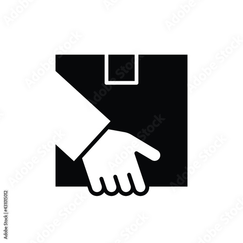 Hand delivery box, Shipping icon sign, Parcels tracking symbol, Pictogram flat design for apps and websites, Isolated on white background, Vector illustration