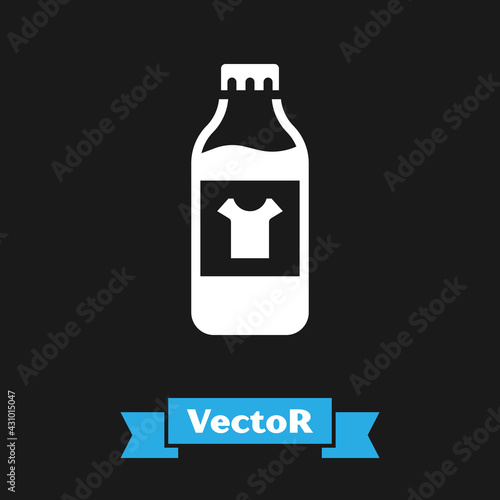 White Plastic bottle for laundry detergent, bleach, dishwashing liquid or another cleaning agent icon isolated on black background. Vector
