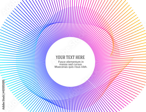 Design elements. Wave of many purple lines circle ring. Abstract vertical wavy stripes on white background isolated. Vector illustration EPS 10. Colourful waves with lines created using Blend Tool