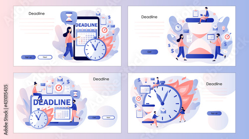 Deadline concept. Time management. Productivity, organization workflow, effective time spending. Teamwork.Screen template for landing page, template, ui, web, mobile app, poster, banner, flyer. Vector