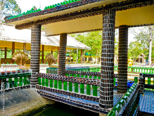 This is an amazing million bottles temple. The part of the building made with bottles, 
bottles in the temple about 1,500,000 bottles.  it's the best way to reuse the bottles again.