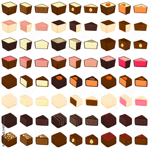 Illustration on theme beautiful big set sweet chocolate candy bonbon