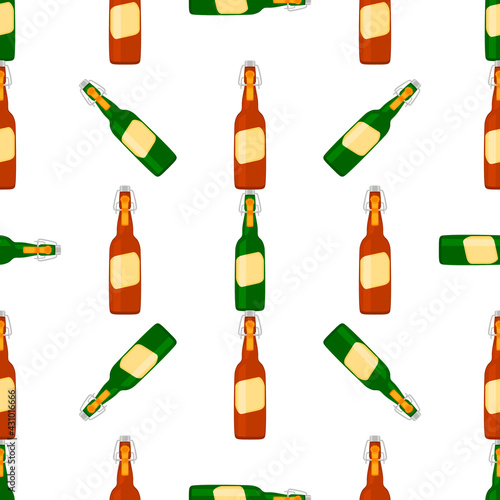 Illustration on theme seamless beer glass bottles with lid for brewery