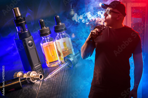 Vape. Vaper. Man smokes a v...