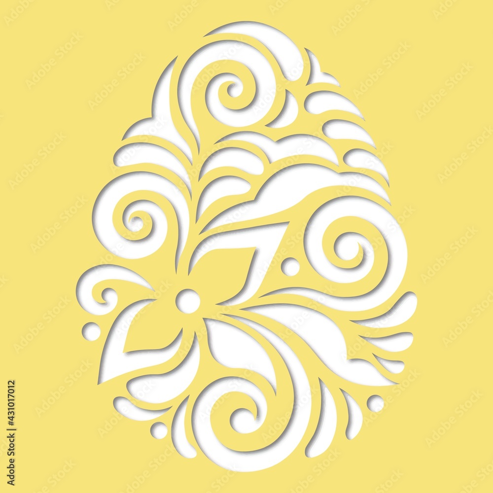 leaves, flowers,carved in egg. Vector illustration. Easter eggs for Easter holidays. Laser cut. Vector illustration. Pattern for the laser cut, plotter and screen printing.
