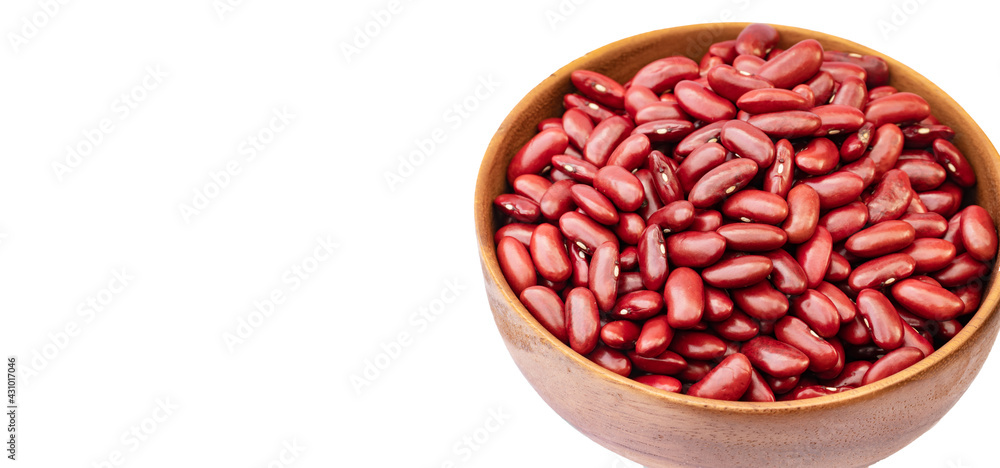 Kidney beans in wooden bowl on white background, copy space Kidney beans in wooden bowl on white background, copy space