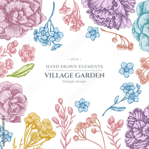 Floral design with pastel wax flower, forget me not flower, tansy, ardisia, brassica, decorative cabbage