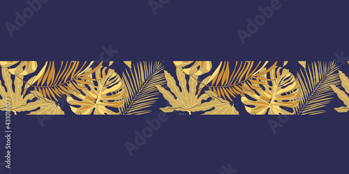Tableau sur toile graphic frieze with tropical leaves