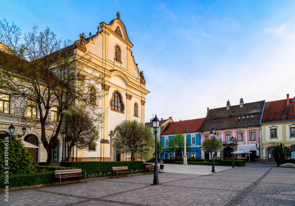 Old baroque town square with church, Vac, Hungary
