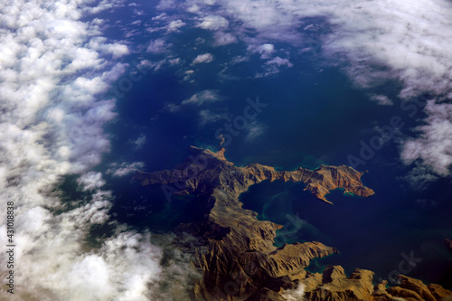 Aerial view of the coast of Musandam peninsula, Oman.