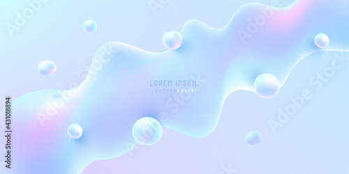 Abstract fluid hologram color shape with copy space. Modern futuristic light blue and pink color design. Vector illustration.