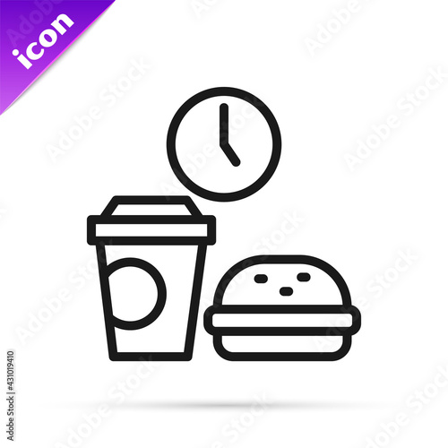 Black line Fast food time icon isolated on white background. Vector