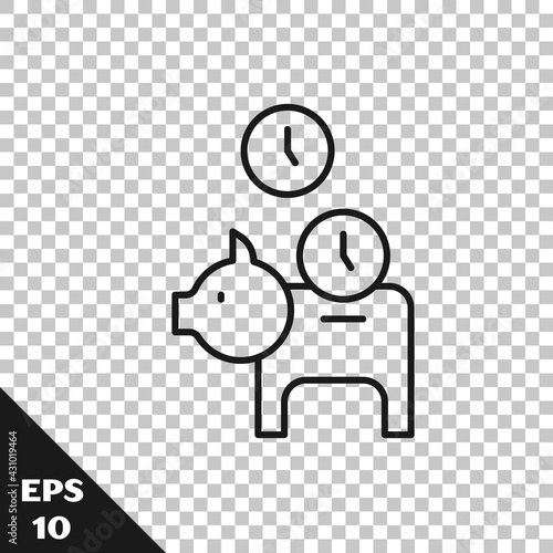 Black line Piggy bank with coin icon isolated on transparent background. Icon saving or accumulation of money, investment. Vector