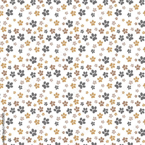 Seamless pet paw pattern background. Dog or cat paw wallpaper illustration footprint.