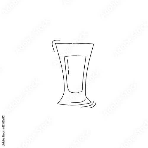 Tequila shot glass on white background. Cartoon sketch graphic design. Doodle style. Black and white hand drawn image. Alcohol drink concept for restaurant, cafe, party. Freehand drawing style