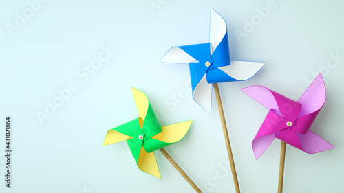 Pinwheels on white background with copy space.
