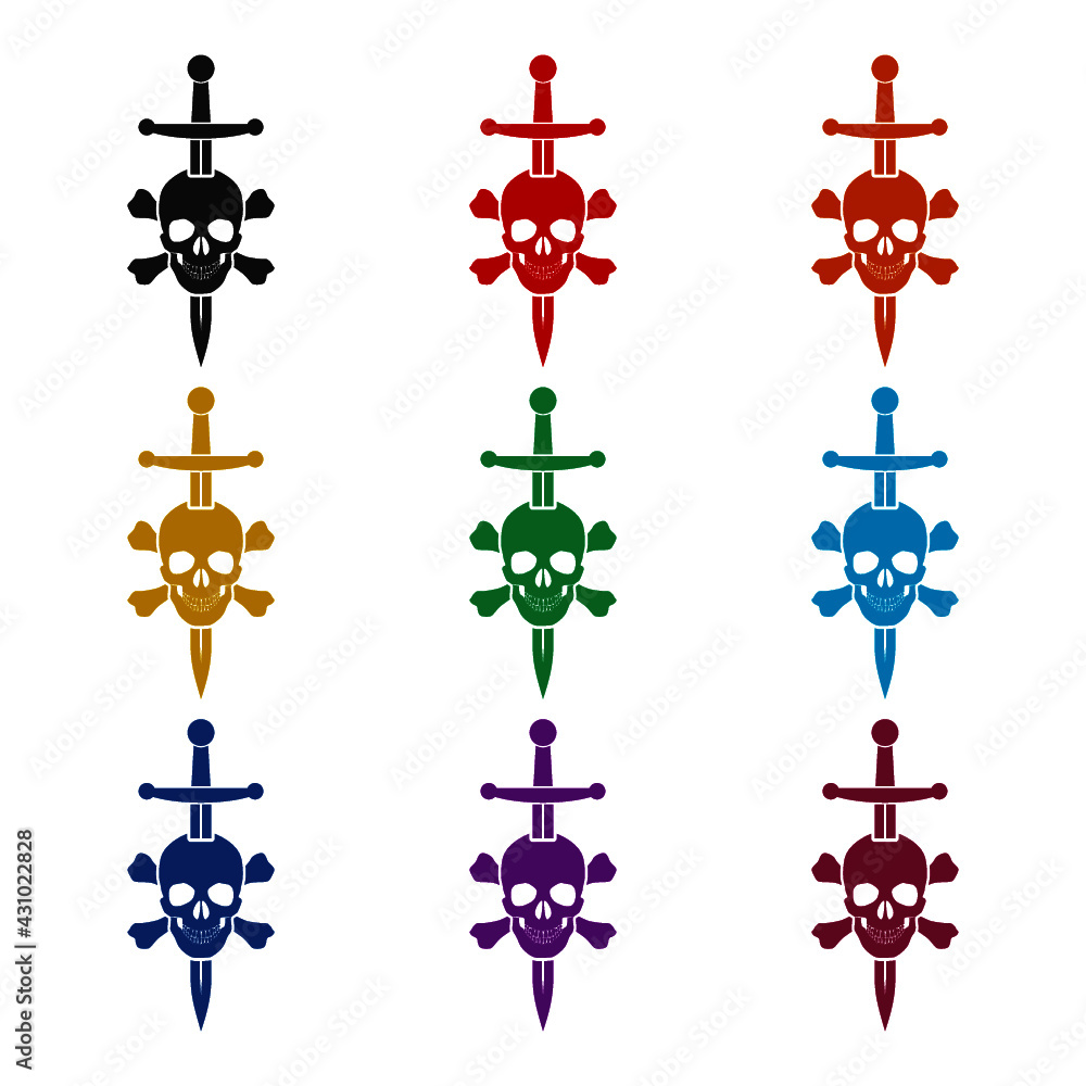 Fototapeta premium Pirate icon, logo, symbol isolated on white background color set