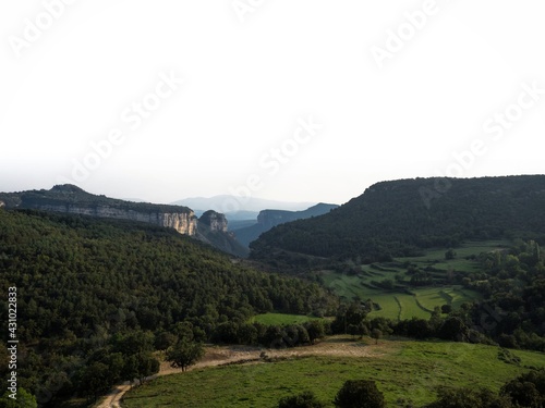 Panorama view of stone rock cliff gorge canyon near Tavertet Osona Barcelona Catalonia Spain Pyrenees mountains Europe photo