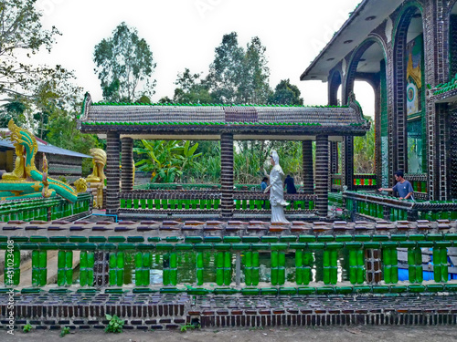 This is an amazing million bottles temple. The part of the building made with bottles   bottles in the temple about 1 500 000 bottles it s the best way to reuse the bottles again.