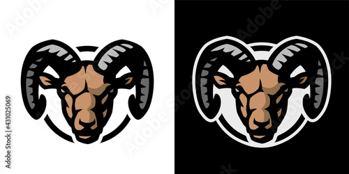 Ram head, logo. On a light and dark background. Vector illustration.
