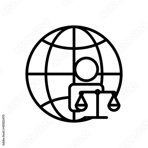 Earth and people line icon with law. law abiding day icon. Editable stroke. Design template vector