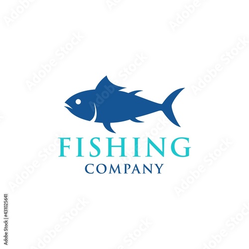 Fish symbol on white background  Vector. Sport fishing club  restaurant  canned  food logo. Tuna written in spanish