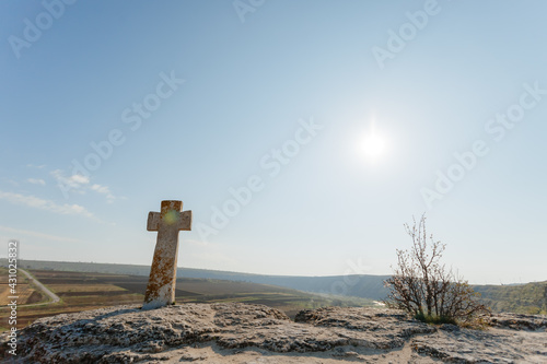 beautiful landscape. The cross of the Old Orhei. Moldova. High quality photo photo