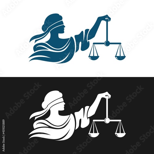 lady justice theme logo vector design with related to the attorney of law and justice. eps format. She bring balance of scales. help people to make happiness. photo
