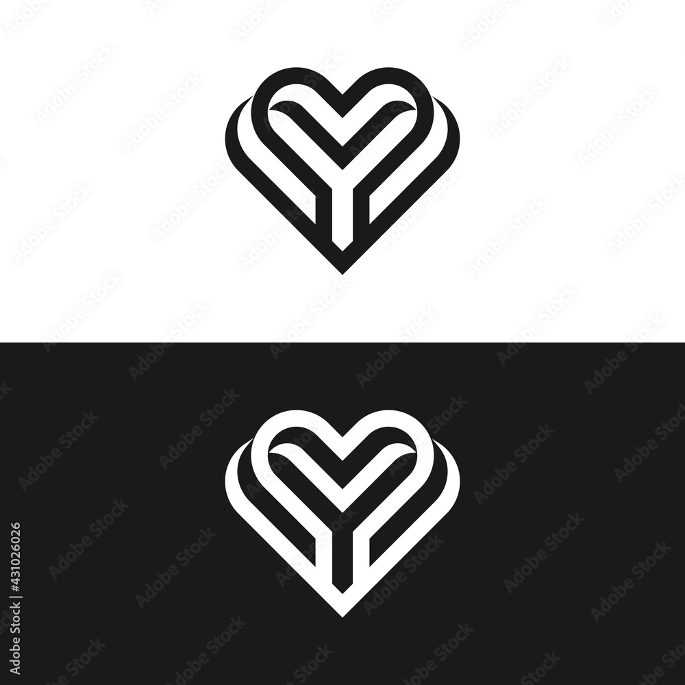 Letter Y and heart shape Logo Icon 1 Stock Vector