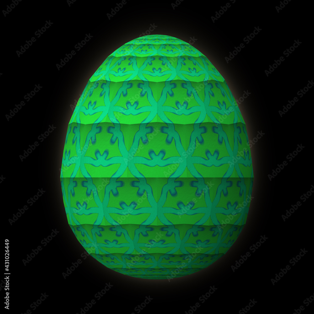 Happy Easter, Artfully designed and colorful 3D easter egg, 3D illustration on black background Happy Easter, Artfully designed and colorful 3D easter egg, 3D illustration on black background