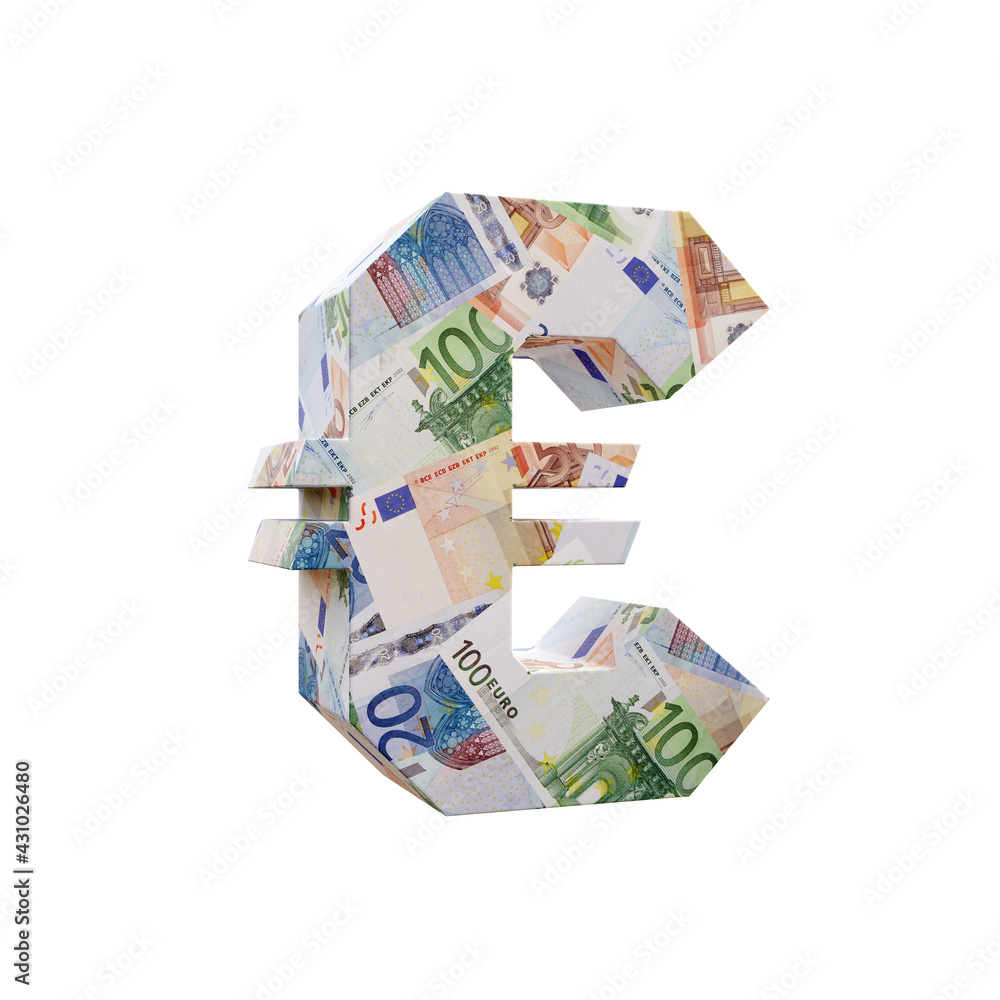 3D Euro sign wrapped-around with euro banknotes 3D Euro sign wrapped-around with euro banknotes