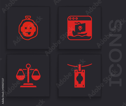 Set Money laundering, Murder, Internet piracy and Scales of justice icon. Vector