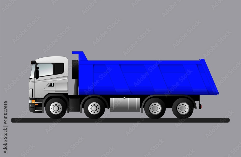 European truck dump truck for the transportation of bulk cargo with a lifting capacity of 40 tons. Vector illustration.