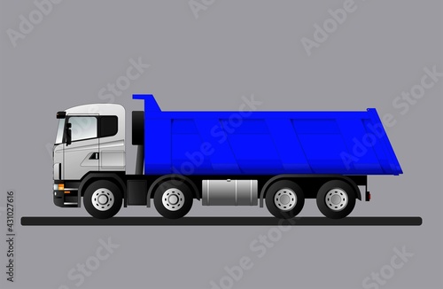 European truck dump truck for the transportation of bulk cargo with a lifting capacity of 40 tons. Vector illustration.