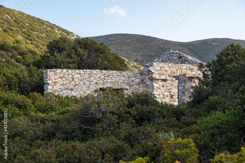 Ruins of house at the ancient Paros marble quarries  Greece.