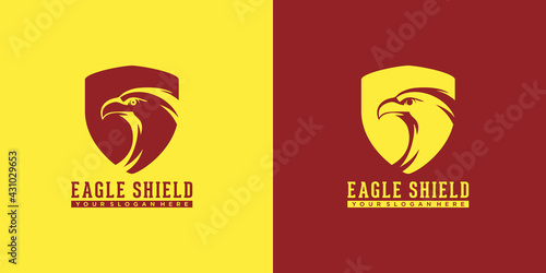 Eagle Head Mascot with Shield Emblem Vector logo illustration