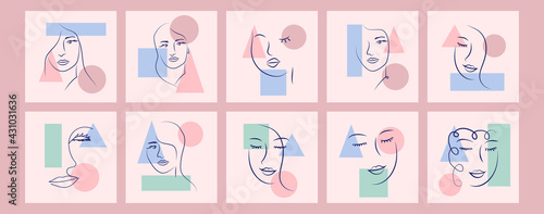 Abstract woman portrait by simple lines. Minimal style portrait. Geometric shapes, trendy style