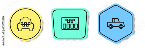 Set line Taxi car, Taximeter and Car. Colored shapes. Vector