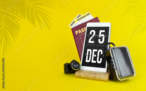 December 25th. Day 25 of month, Calendar date. Mechanical calendar display on your smartphone. The concept of travel. Winter month, day of the year concept. photo