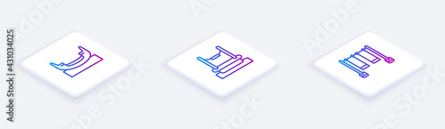 Set Isometric line Boat swing, Bungee and Double. White square button. Vector