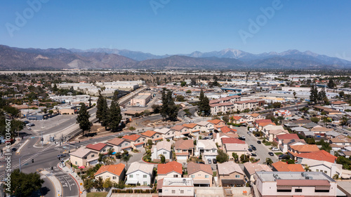 Sunny daytime aerial view of a residential district of Baldwin Park, California, USA. photo