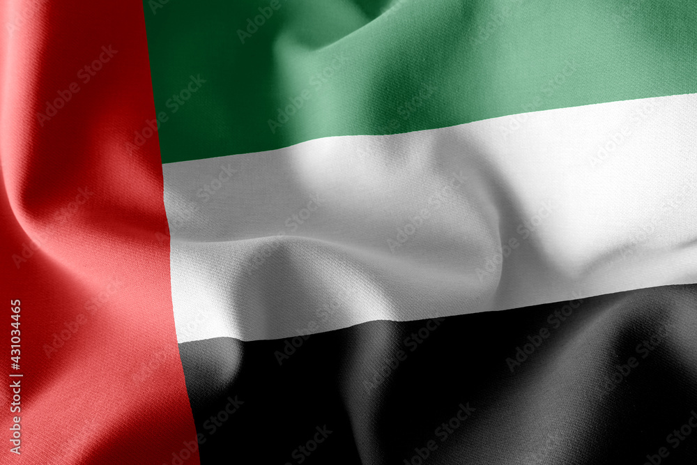 3D rendering illustration flag of United Arab Emirates. Waving o