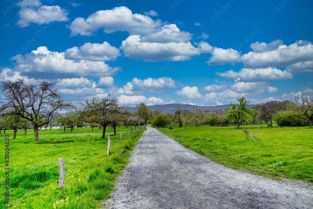 Fussweg in die Berge Taunus Wolkenhimmel Fussweg in die Berge Taunus Wolkenhimmel