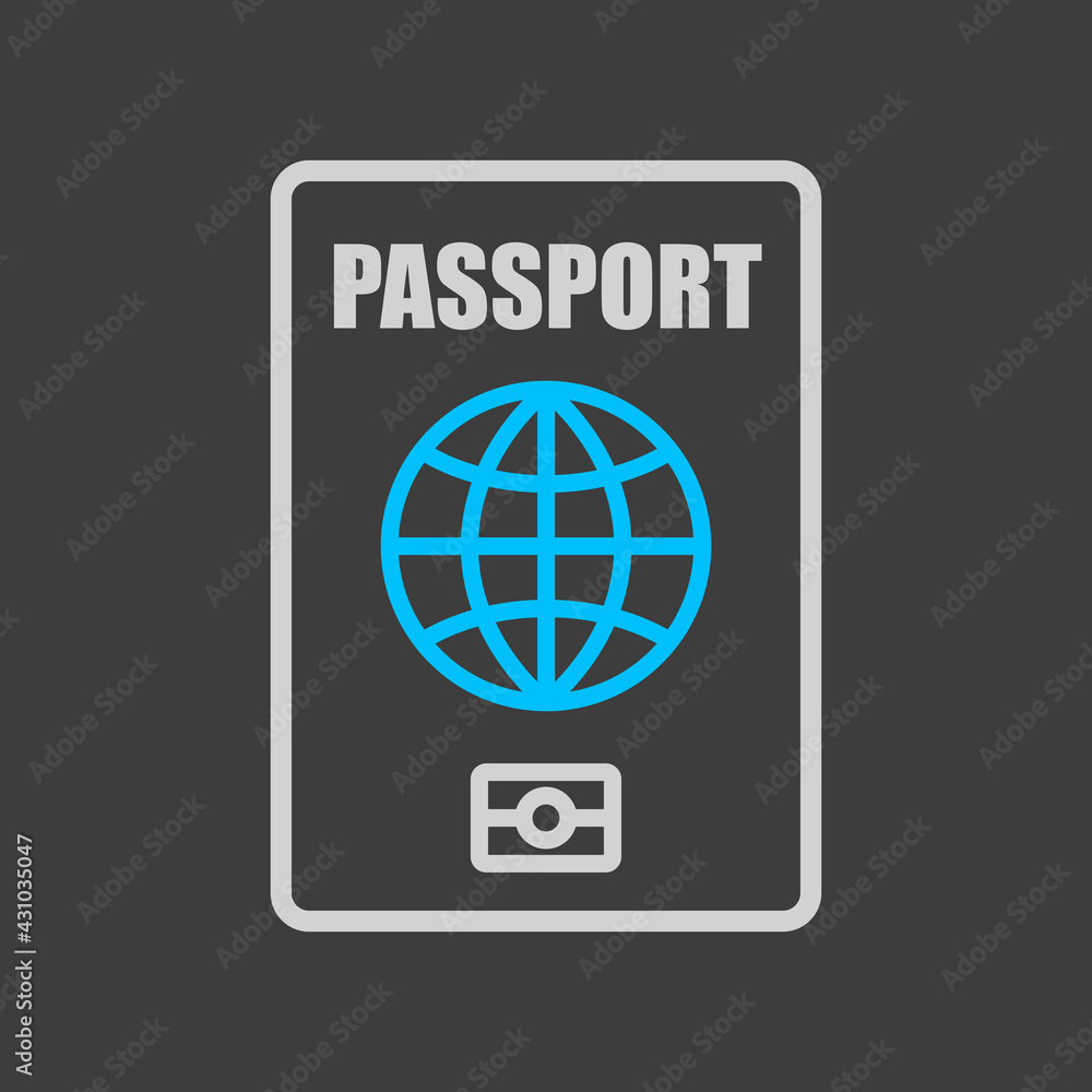 Passport icon on dark background, identification symbol Passport icon on dark background, identification symbol