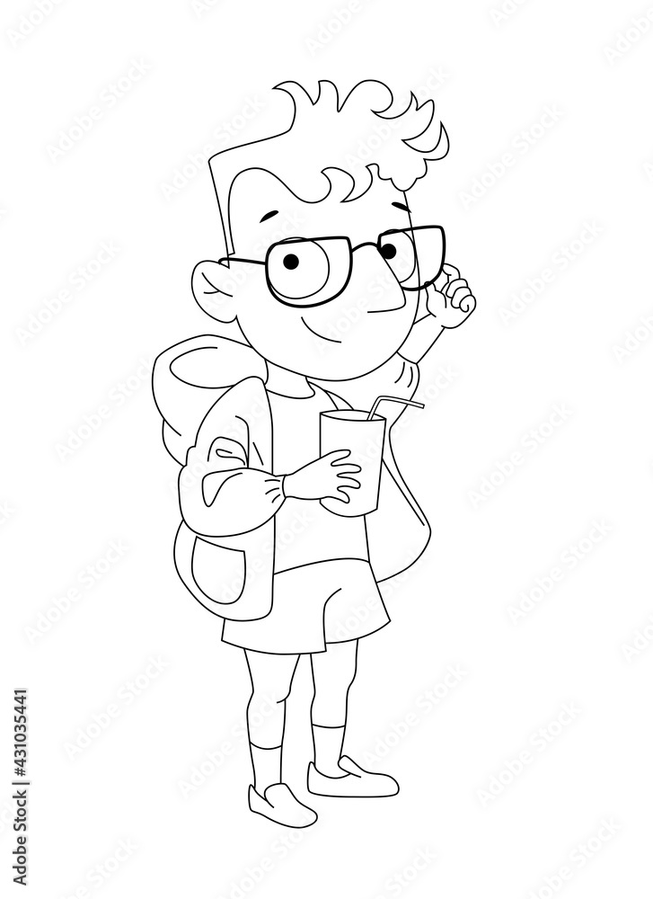 Boy with glasses. Contour vector cartoon illustration